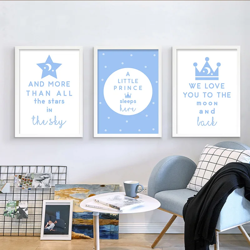 

Baby Nursery Wall Art Canvas Painting Blue Cartoon Art Poster Print Nordic Kids Decoration Pictures Baby Boy Bedroom Decor