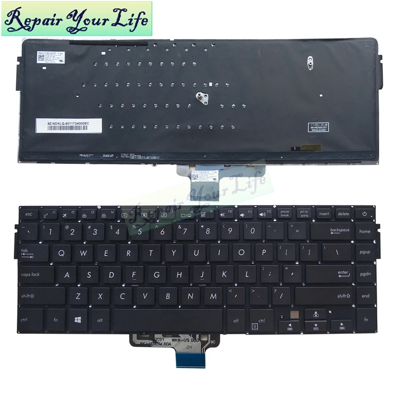 Teclado do Portátil para Asus Vivobook Inglês 0knb0-4626us00 Aexkgu01010 9z.ndxbq.401 Nsk-wk4bq Preto Backlight 15 X510uq uk Eua