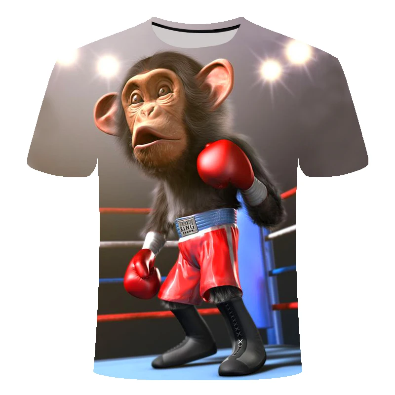 

2020 new men's T-shirt 3D digital printing monkey VS orangutan animal T-shirt short sleeve funny design casual top T-shirt