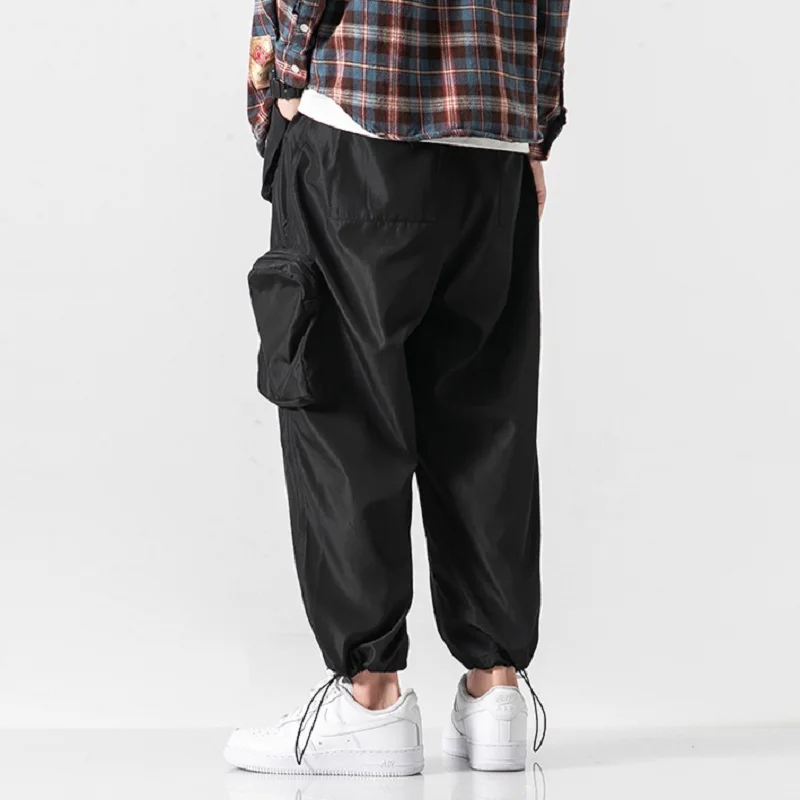 Yasword Men Pants Trousers Straight Ankle-Length Solid Color Casual Fashion Loose Male Elastic Waist Clothing Streetwear