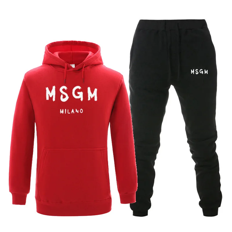 

2019 Men sets Tracksuit MSGM Print Warm sets Fashion Sportswear With hood Sweatshirts 2-piece set Autumn and Winter suit for men