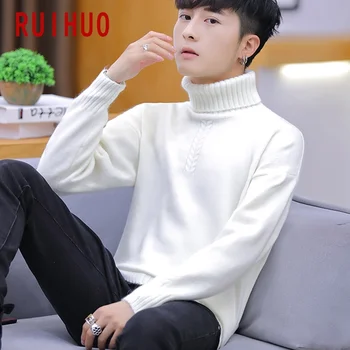 

RUIHUO 2020 New Spring Solid Warm Turtleneck Sweater Men Casual Slim Fit Sweater Men'S Turtleneck Knitted Pullover Men M-3XL