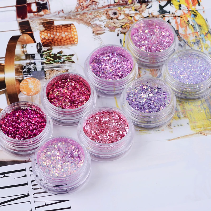 15g/Box Nail Glitter Powder Pink Purple Series Colorful Multi-size Hexagon Shinny Flakes Art DIY Design Decoration Tools | Красота и