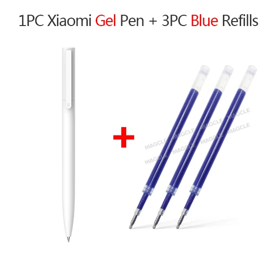 Xiaomi mi jia, 1 шт., розничная, гелевая ручка без колпачка, черные чернила, ручка для письма, гладкая, швейцарская, сменная, mi Kuni, Япония, OEM, синий/черный - Цвет: 1pen with 3 blue ink