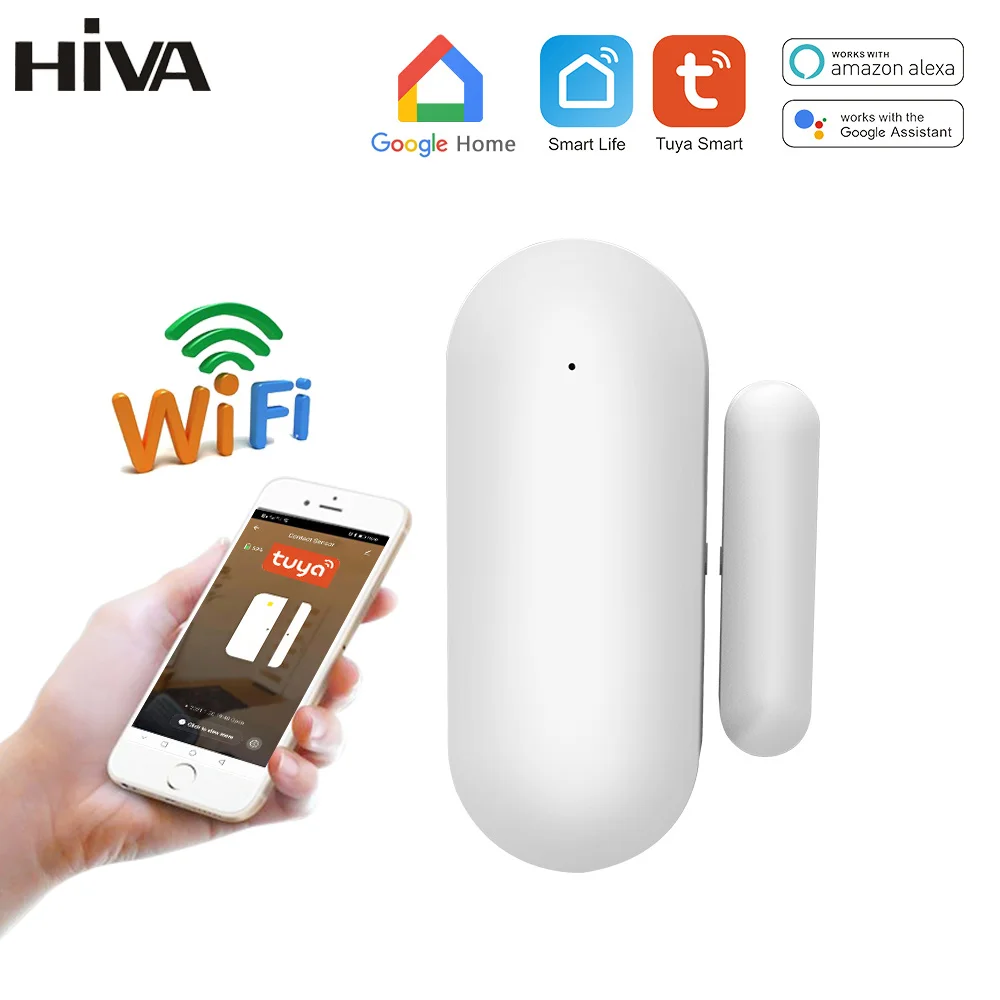HIVA-Detector de puerta con Wifi, alarma de seguridad con Sensor de ventana, Alexa y funciona con Google Home, Tuya Smart life