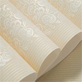 

Beige Yellow Embossed Texture Floral Striped Wallpaper Roll For Wall Bedroom Modern Luxury Wall Paper Home Decor Living room
