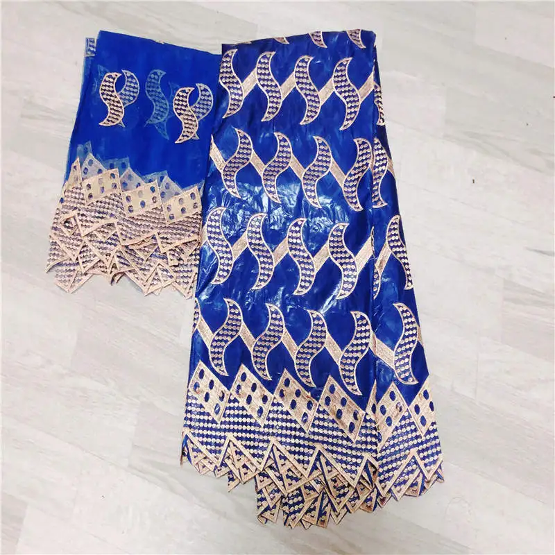 

Fashion High Quality African Bazin Riche Fabric New Design Embroidered Bazin Riche Getzner With Tulle Lace Set! F9221
