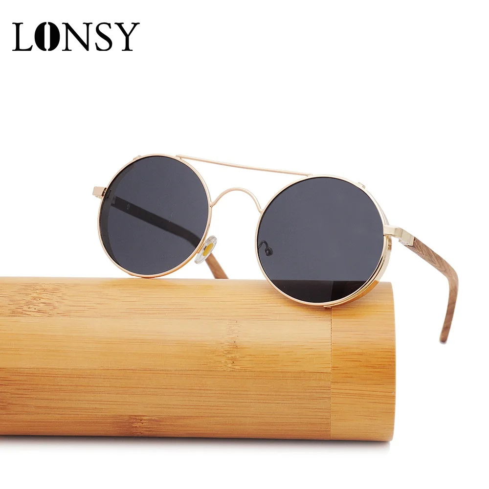 

Солнцезащитные очки LONSY UV400 для мужчин и женщин, винтажные Поляризационные солнечные аксессуары в круглой оправе, в стиле стимпанк, с защитой от ультрафиолета