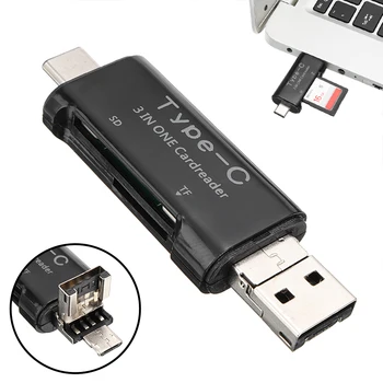 

1PC 3-in-1 USB2.0/Type-C/Micro USB Card Reader Adapter with SD/TF Card Slot For Computer Mobile Phone Laptop