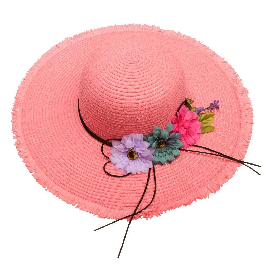 1 Piece Newest Casual Woman's Sun Caps Summer Holiday Outdoor Sunscreen Tourism Hat With Tricolor Flower Sunshade Straw Hat