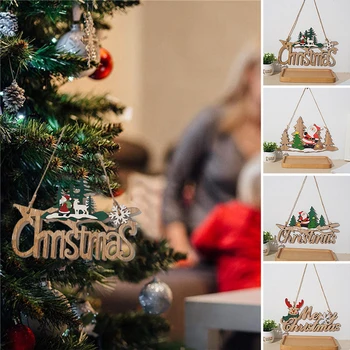 

Christmas Wooden Santa Clause Deer Tree Hanging Pendant Ornament Home Decor