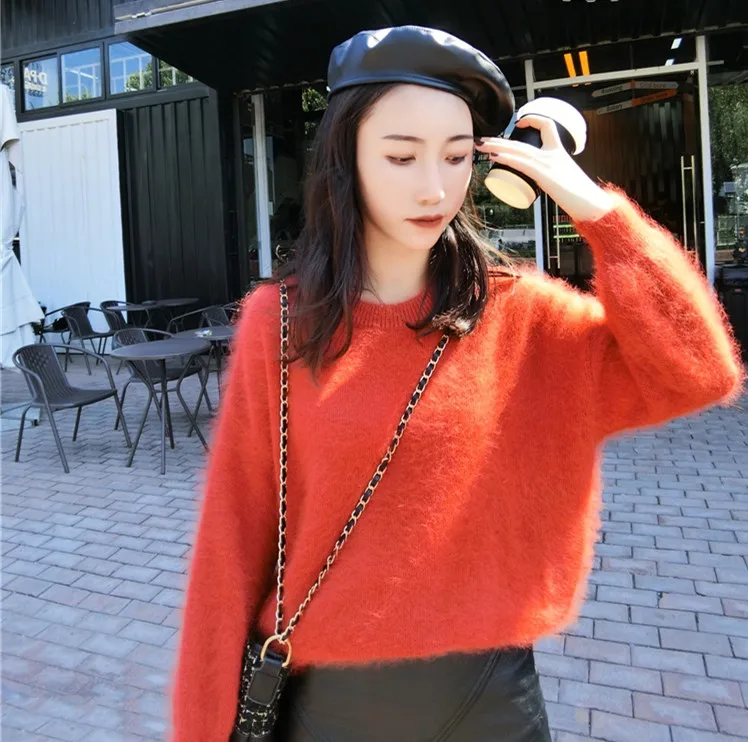 2025 New Angora Mink Cashmere Sweater For Woman Winter Top Loose