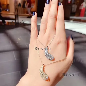 

High Quality Original SWA Feather Silver Necklace Fashion Elegant DIY Pendant Necklace The Best Jewelry Gift for Women 5493397
