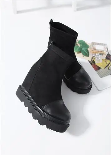 Slope round head high heel booties wild sponge cake thick bottom short tube women's shoes Martin boots