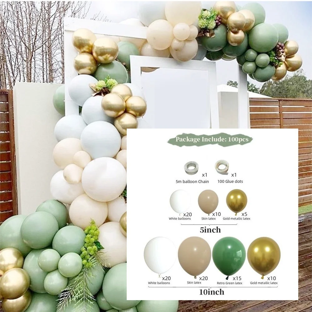 

100pcs Avocado Green Balloons Garland Arch Kit Retro Green Chorme Gold Latex Globos Birthday Valentine Wedding Party Decors 2021