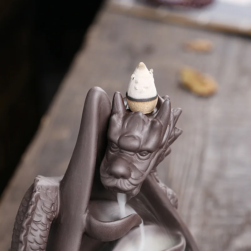 Bruciatore di incenso a riflusso drago,bruciatore di incenso drago, cono di incenso decorativo, bruciatore di incenso a riflusso in ceramica, ornamento di bruciatore di incenso fatto a mano per la