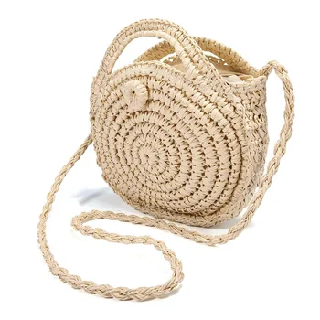 

2020 Vintage Round Straw Bags Summer Beach Bag Small Handmade Crossbody Shoulder Bag Girls Circle Rattan bag Small Bohemian