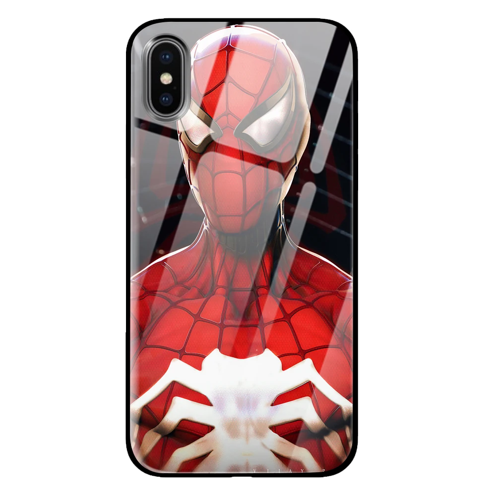 Роскошный чехол spiderman из закаленного стекла для iPhone 5 5S 6 6s 7 8 Plus X XS XR 11 Pro Max - Цвет: 9