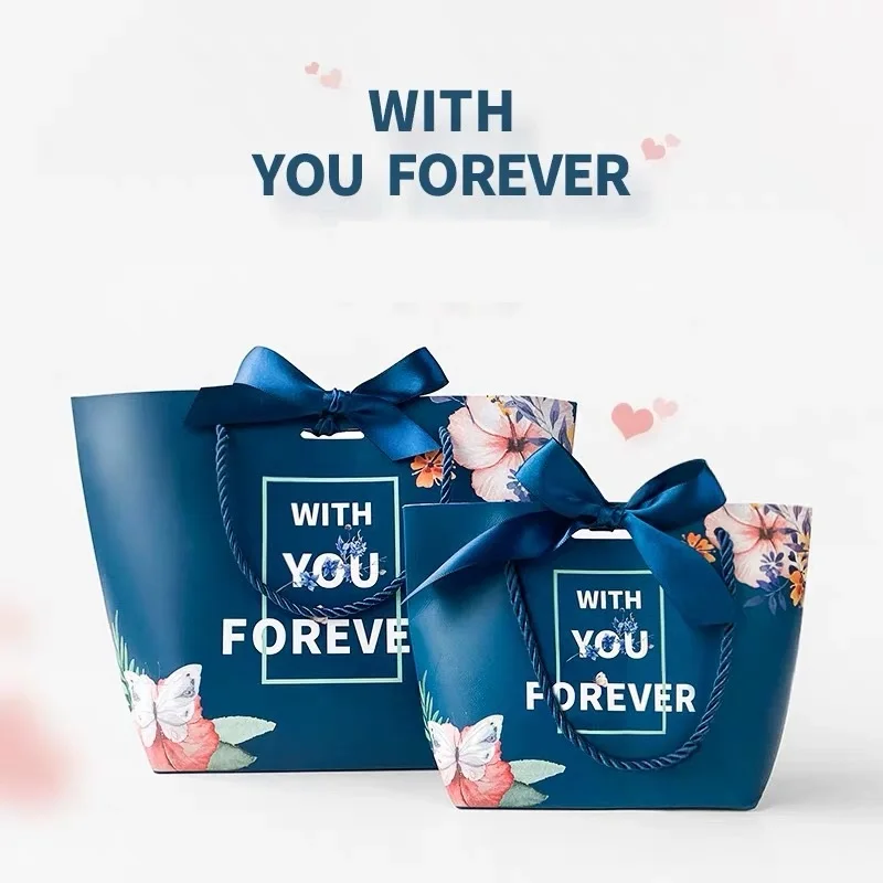 10pcs New Flower Butterfly Marble Gift box bag Wedding Favors baby shower Party Supplies Candy Boxes Packing bags with handles - Цвет: Синий