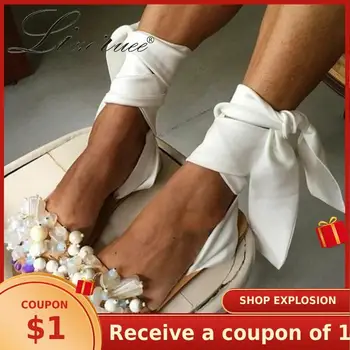 

Lizeruee 2020 New Women Flat Sandals Ankle Strap Beaded Special Women Shoes Casual Comfort Beach Sandals Fashion Big Size 43