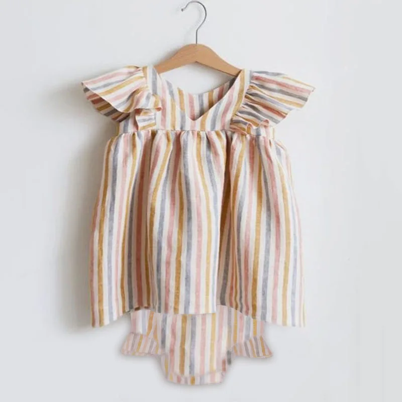 baby dress set for girl 2Pcs Summer Toddler Baby Girls Clothes Sets Sleeveless Striped Cotton Linen Newborn Girl Clothing Baby Dress + Shorts Outfit Set baby outfit matching set Baby Clothing Set