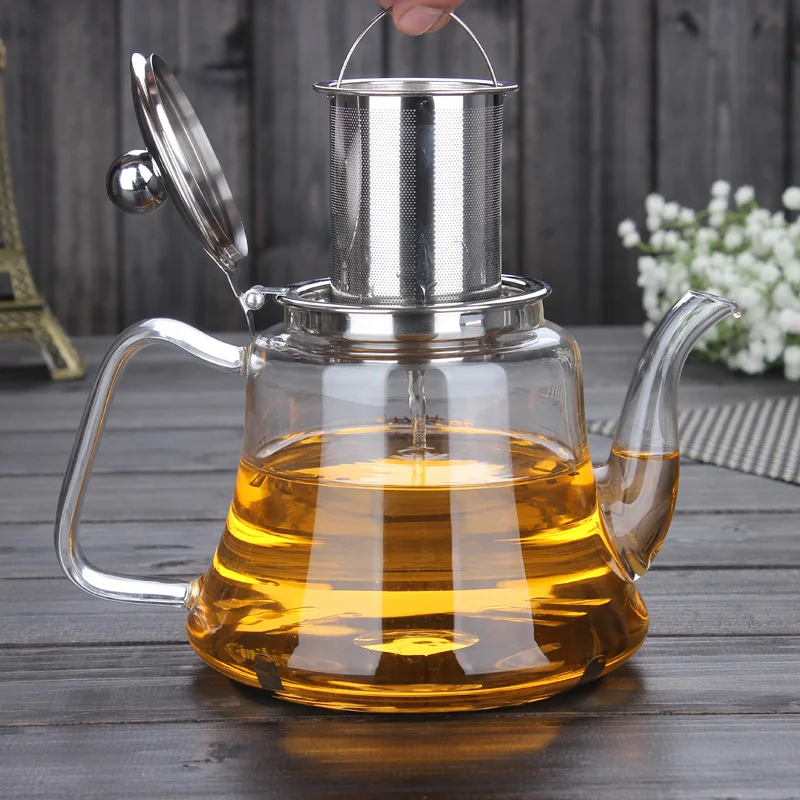 High Temperature Resistant Glass Flower Glass Flower Teapot Stainless Steel Base Tea / Fruit Tea / Tea Pitcher Water Pitcher