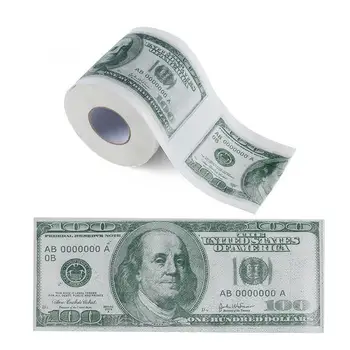 

Funny Novelty Skin-friendly Soft Raw Wood Pulp Humorous 100 Dollar Bill Printed Kitchen Toilet Roll Paper Home Decoration Gift