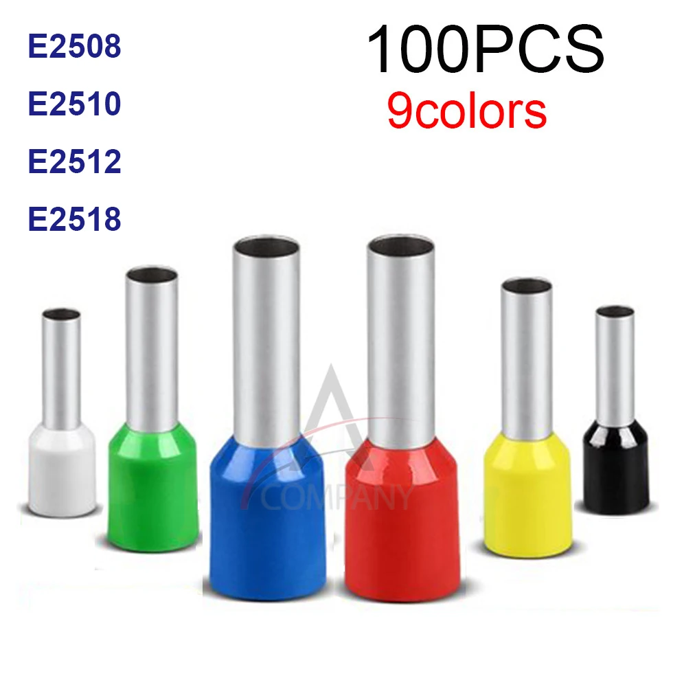 100 шт. E2508 E2510 E2512 E2518 трубки Изоляционные изолированные клеммы 2.5MM2 кабель провода