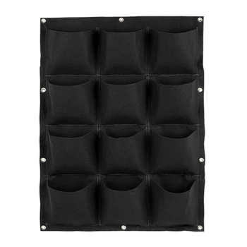 

Garden Vertical Planter Multi Pocket Wall Mount Living Gg Bag Felt Indoor/Outdoor Herb Pot, 12-Pocket, Black