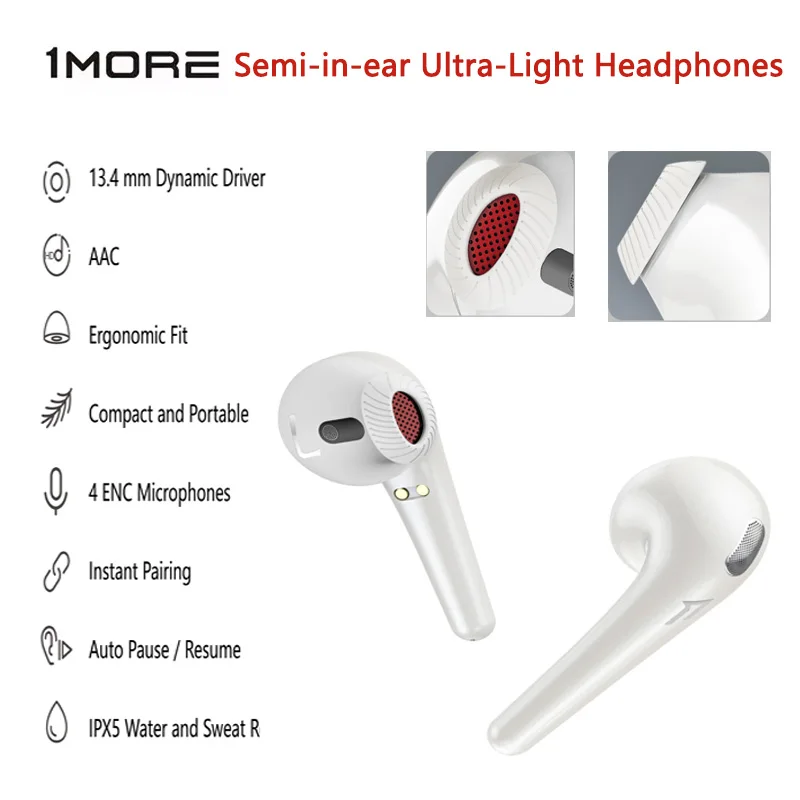 1MORE Semi In-Ear BT Headset Wireless Hifi Headphones With Microphone IPX5 Waterproof For Gaming Sports Light Comfortable | Электроника