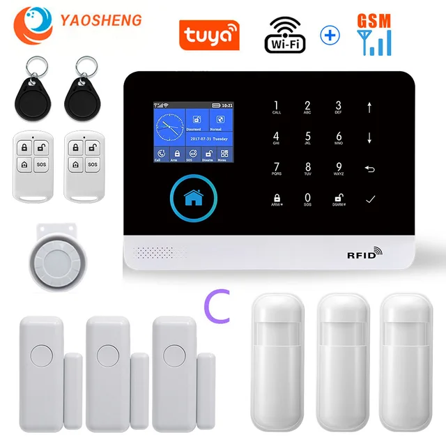 Wireless WIFI GSM Home Security Alarm System For Tuya Smart Life APP With Motion Sensor Detector Compatible With Alexa & Google C
