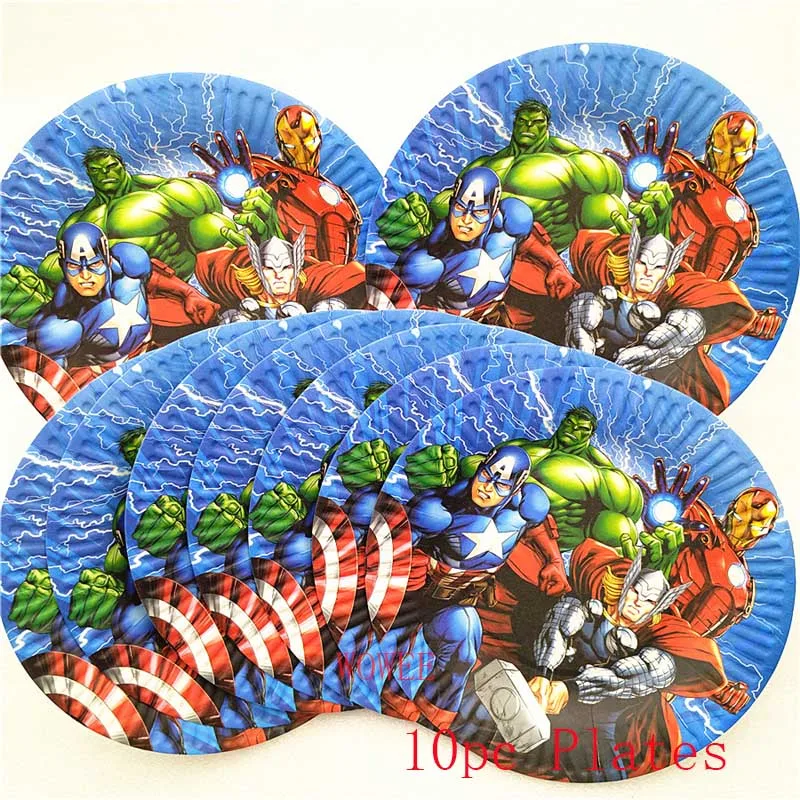 10 шт./лот Мстители "," Халк "," картона чашки милый мультфильм украшения ко дню рождения тема вечерние поставить рождественские гетры для детей голубого цвета для девочек и мальчиков - Цвет: 10pc Plates