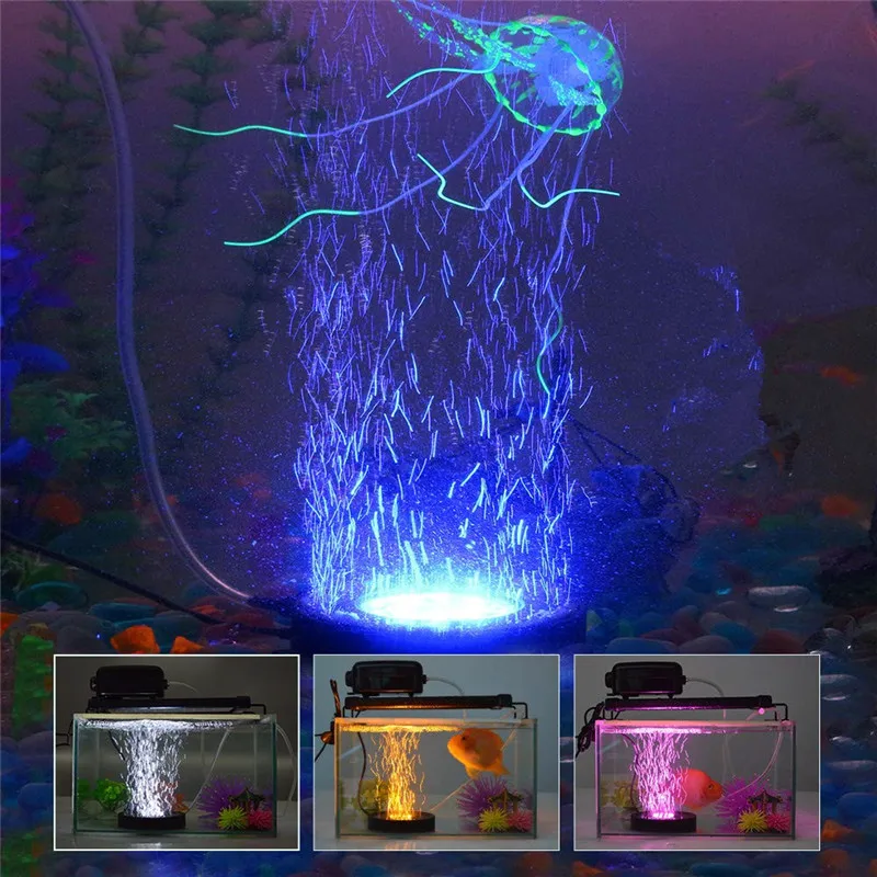 

LED Light Multi Color Fish Tank Lamp Submersible Mini Aquarium Lights Bubble Aeration Disc RGB lighting Waterproof with remote