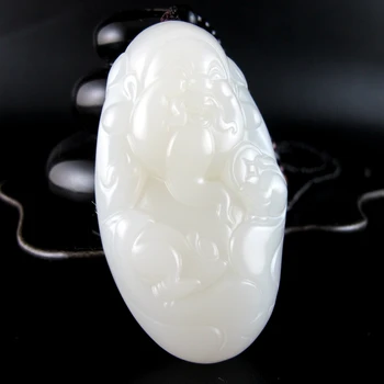 

And Tian Yu yu white jade treasure god pendant pendant pendant sweater chain jade brand jade pendant and Tian yu seed material p