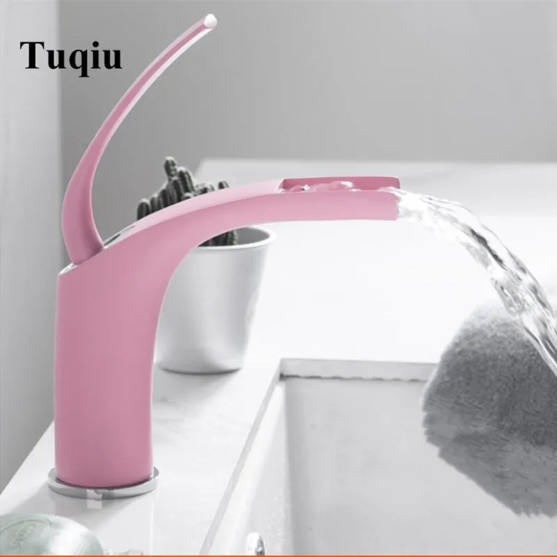 Смеситель для раковины в ванной комнате розовый выпечки из твердой латуни