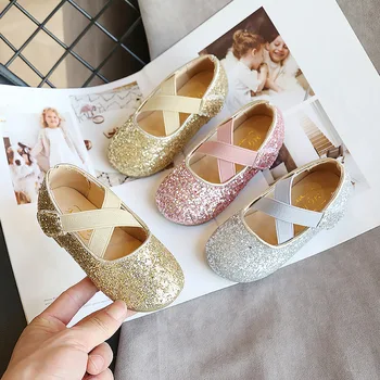 

Cross-tied Girls Dresses Shoes Glitter Party Shoes Girls 2020 Brand New Wedding Evening Party Bling Leather Shoes Toddler D02061
