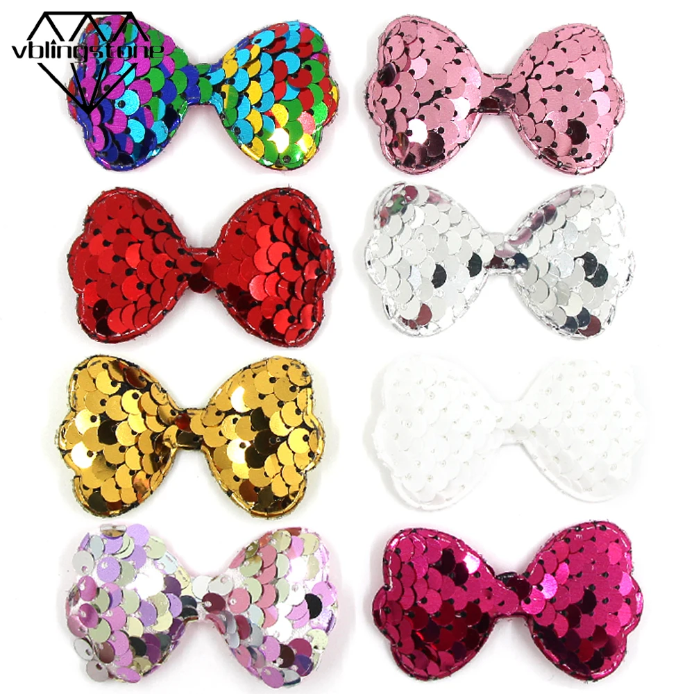 10 шт. 54x32 мм нашивки с бантами Реверсивные Блестки для головных уборов аксессуары красочные бант в форме узла аппликации для заколки для волос DIY ремесло