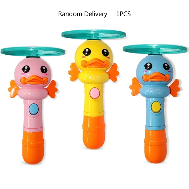 Kids Baby Fun Glowing Toy Colorful Flashing Ejection Flying Disc with Cute Duck Shape Switch Stick Children Outdoor Luminous Toy 4