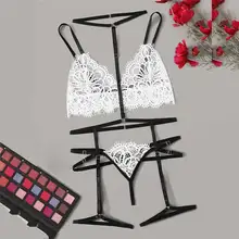Сексуальное женское белье бюстгальтер Набор Мода Для женщин белое кружевное платье на петельках сексуальное нижнее белье с v-образным вырезом Ночная сорочка на бретелях Нижнее белье Комплект Lenceria 661BRS10
