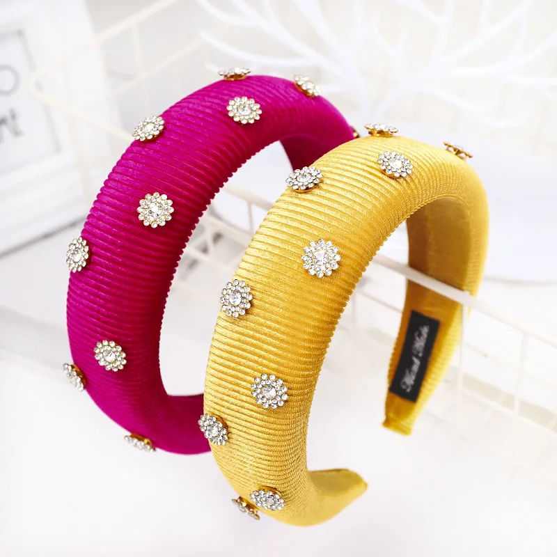 New Hair Accessories Velvet Rhinestone Women Hairband Crystal Flower Anti-slip Sponge Hair Hoop Fashion Headband Headwear