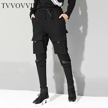 

TVVOVVIN Streetwear Patchwork Drawstring Trouser For Women High Waist Plus Size Autumn Pencil Pants Female Fashion 2019 L686