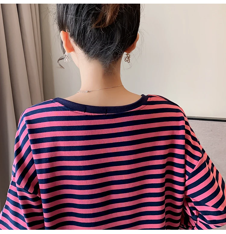 Maternity Autumn Clothes Embroidery Long Sleeve O-Neck Fleece Patchwork Striped Pregnant Women Sweatshirts Loose Cotton Hoodies