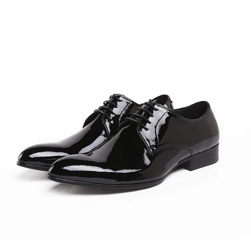 

Leather Shoes Men's Lace-up Patent Leather Work Wear Oxfords Round Toe Formal Wear Oxfords Genuine Leather Chaussure Homme