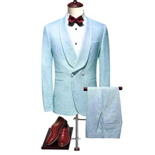 С принтом, свадебное платье, мужские костюмы, Новое поступление, светло-голубой корейский стиль, приталенный повседневный деловой костюм 5XL, Блейзер, 2 предмета