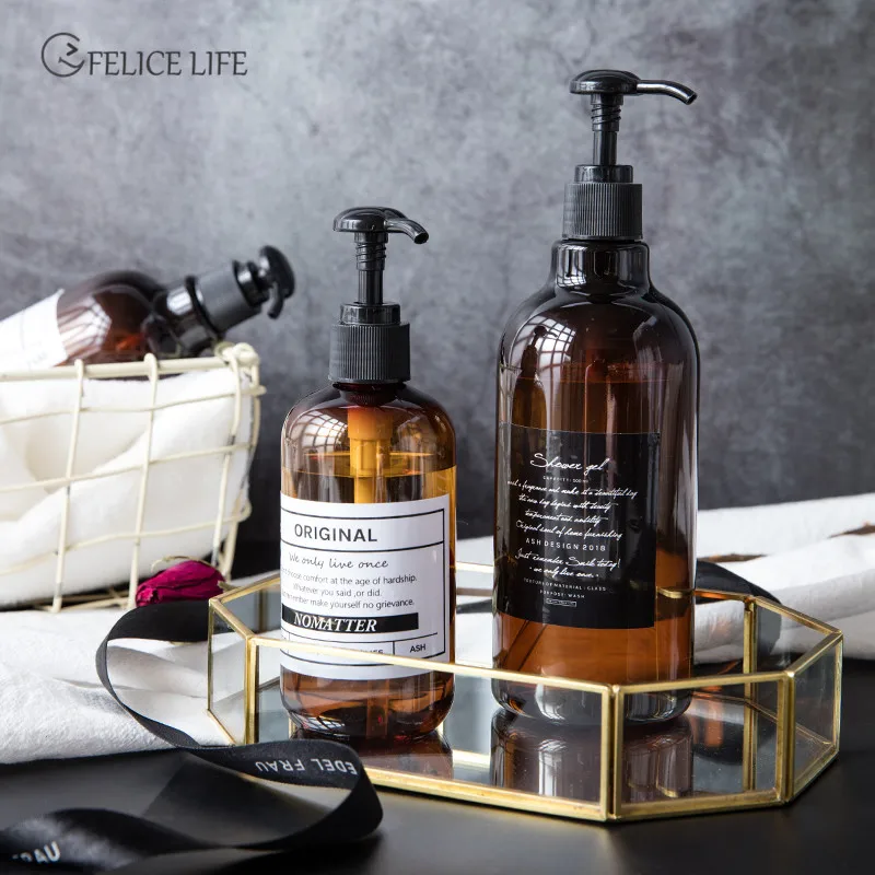250/500ml Nordic Style Brown Bath Refillable Bottle Shower Gel Shampoo Press Bottle Shower Gel Refillable Bath Storage Bottles refillable bottle refillable plastic bottles