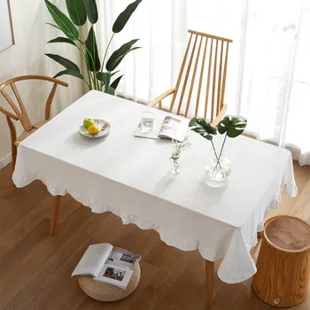 

White Tablecloth Rectangular Tablecloth Solid Contrast Ruffle Table Cover Linen Tablecloths For Parties Christmas Tablecloth