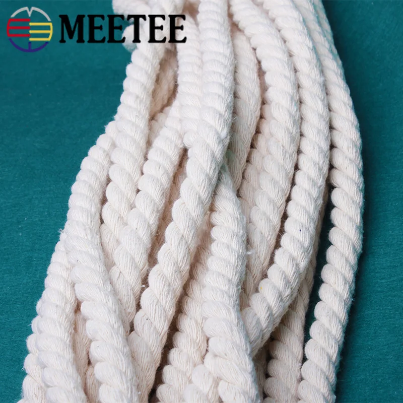 Meetee 5-20mm 3 Shares Twisted 100% Cotton Cords for Bag Decoration Rope DIY Home Textile Tied Ropes Sewing Accessories KY338
