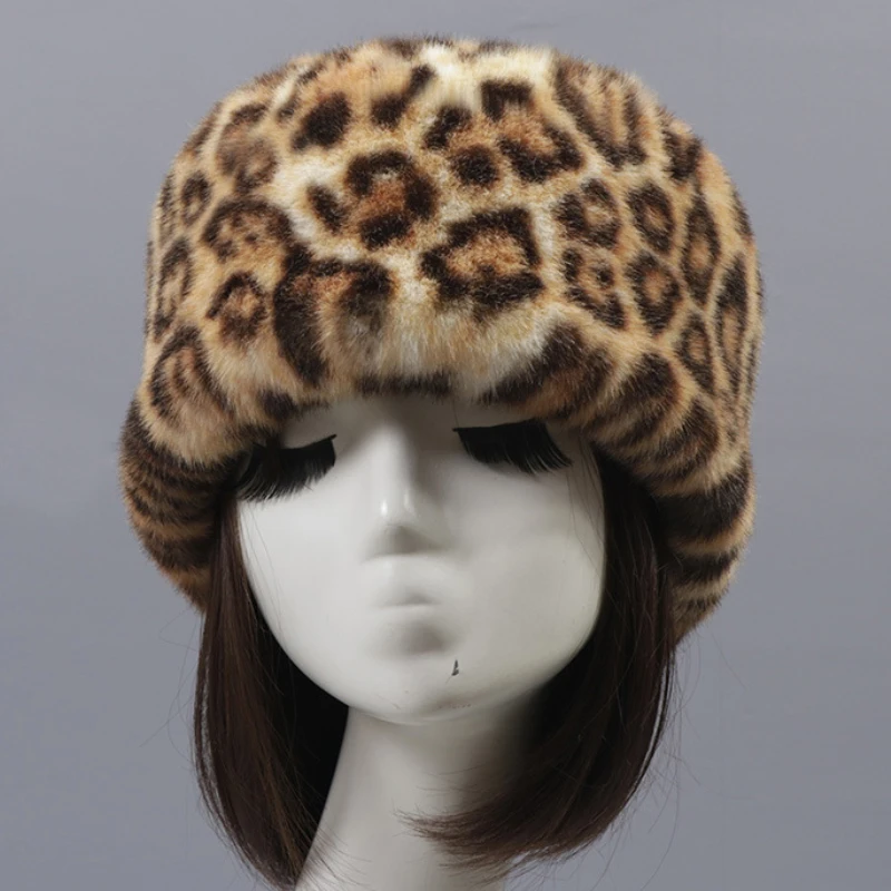HT3451 Frauen Winter Hut Leopard Faux Pelz Hut Damen Dicke Warme Winter Skullies Beanies Weibliche Bomber Hut Flache Top Russische Hut – Detail 5