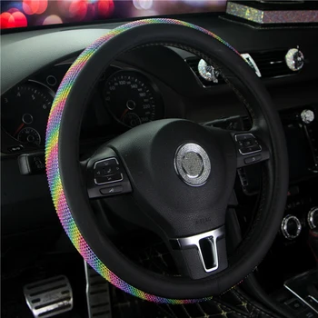 

Rhinestones Steering Wheel Cover for Women Diamand Crystal Steering Wheel Cover with PU Leather Universal Fit 15 Inch