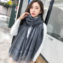 Элегантный большой клетчатый шарф для женщин, шаль цвета хаки, розовая женская накидка, красная клетчатая Пашмина, зимний теплый палантин из искусственного кашемира, шарфы